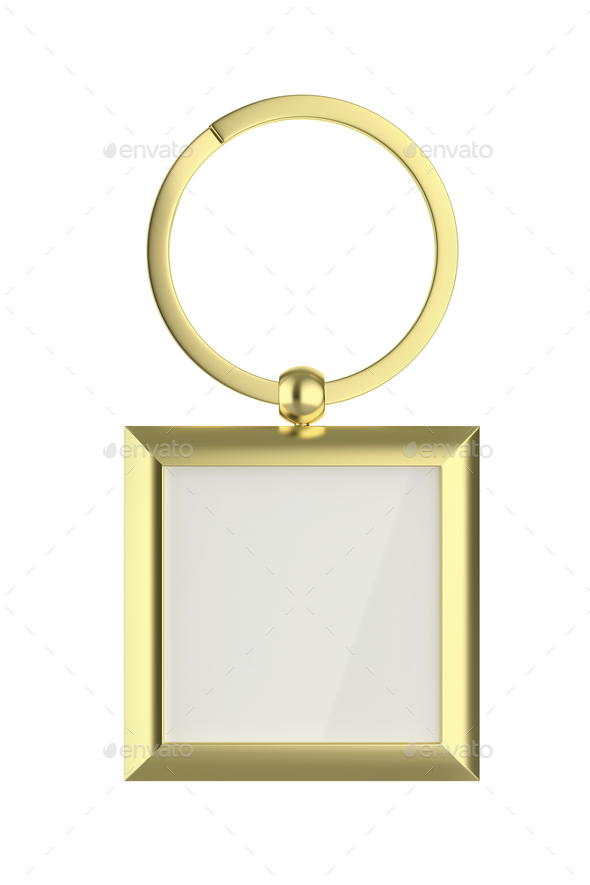 Front view of square gold keychain - Stock Photo - Images