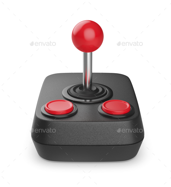 Retro joystick with two red buttons - Stock Photo - Images