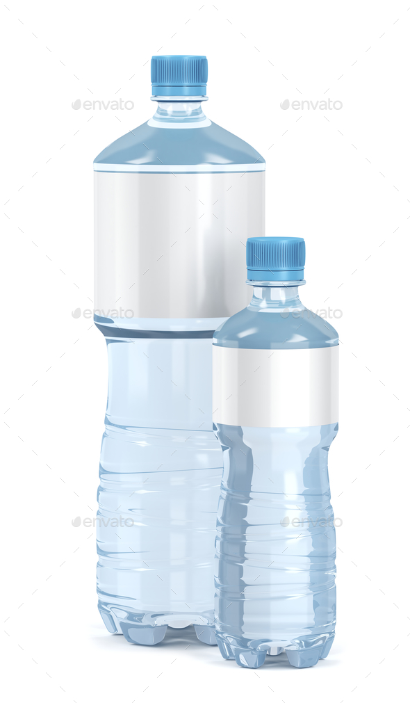 Small and big water bottles on white - Stock Photo - Images
