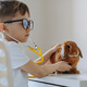 cute little boy playing vet stethoscoping a rabbit - PhotoDune Item for Sale