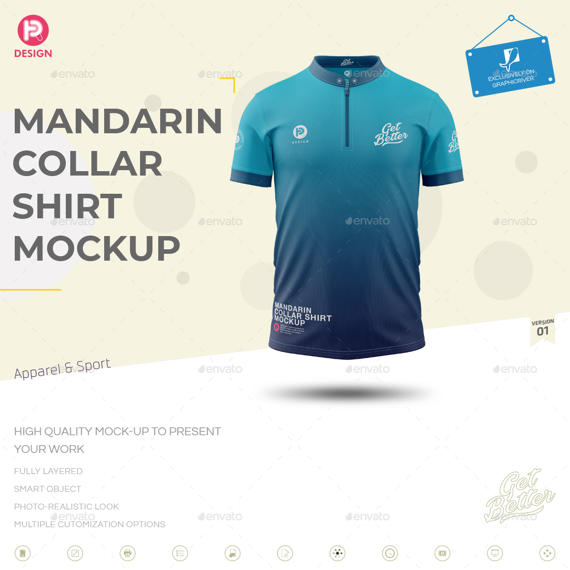 Mandarin Collar Shirt Mockup V1, Graphics | GraphicRiver