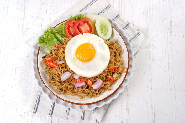 Fried Noodle Indomie Goreng,Served with Sunny Side Egg, Stock Photo by ...