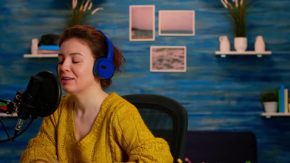 Famous Young Woman Recording a Vlog for Subscribers alt