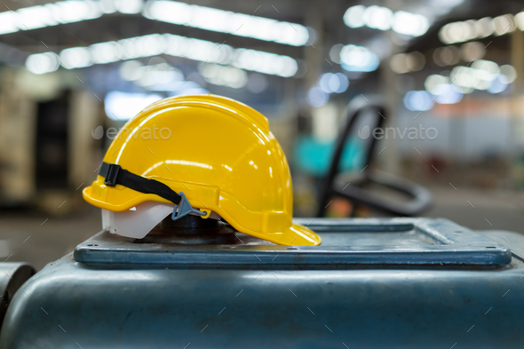 Yellow and helmet or hard hat for head safety in industry factory. equipment safe of worker construc