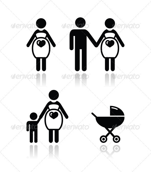 Pregnant woman vector icons set - People Characters