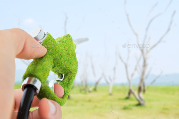 Hand holding eco fuel nozzle - Stock Photo - Images