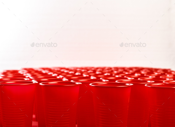 red disposable plastic glasses - Stock Photo - Images