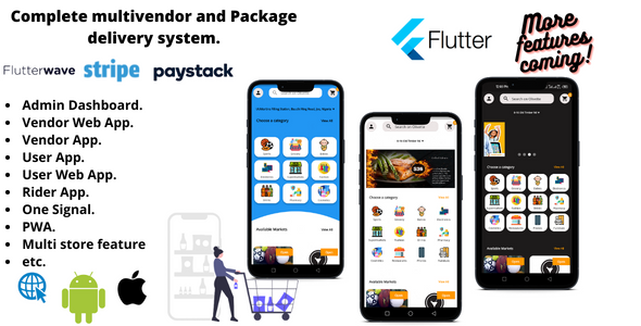 Complete Multivendor Food, Grocery, eCommerce, Parcel, Pharmacy delivery app with Admin & Web App