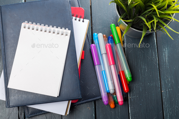 clean sheets on table with markers - Stock Photo - Images