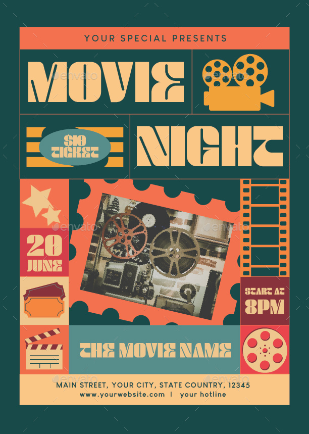 Movie Night Flyer, Print Templates 