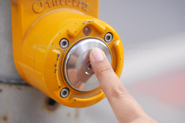 close up of crossing signal button in singapore  - Stock Photo - Images