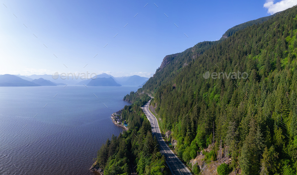 Sea to Sky Highway with Mountain Landscape on Pacific Ocean Coast. - Stock Photo - Images