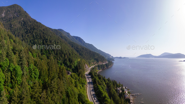 Sea to Sky Highway with Mountain Landscape on Pacific Ocean Coast. - Stock Photo - Images