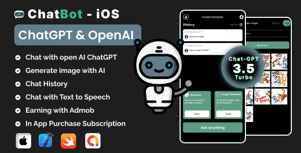 ChatBot AI : using OpenAI iOS Full Applicaiton | image Generator | Swift | ADMOB | Subscription Plan