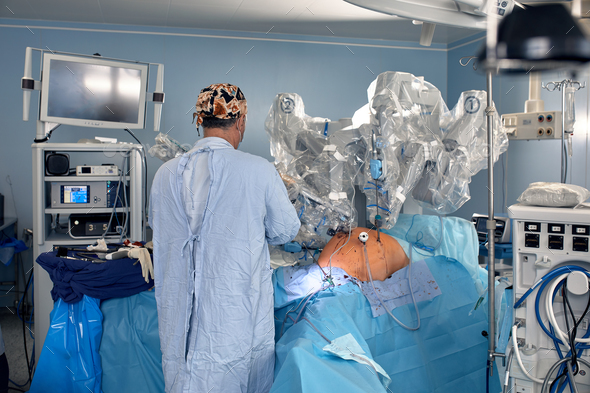 Surgical system with minimally invasive robot in a hospital. Robotic technological equipment
