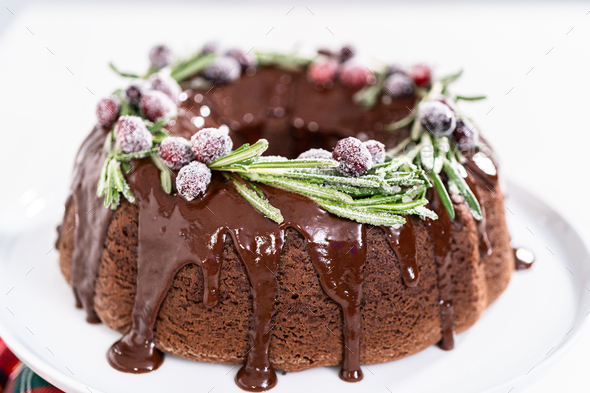 Christmas Chocolate Bundt Cake with Chocolate Frosting - Arina Photography