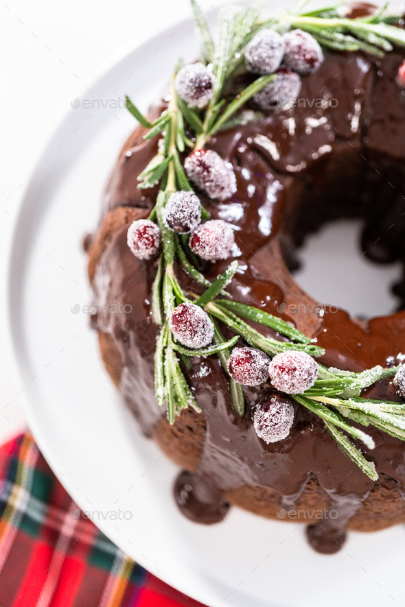 Christmas Chocolate Bundt Cake with Chocolate Frosting - Arina Photography