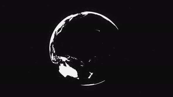 Black and white Earth planet rotating, isolated on black background alt