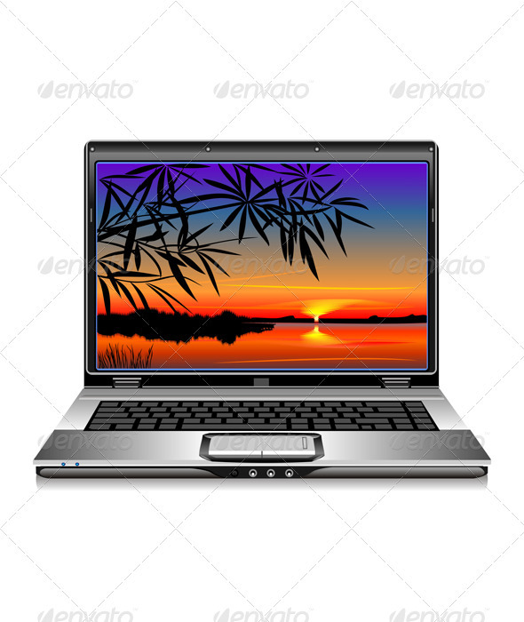 Vector open silver laptop on a white background