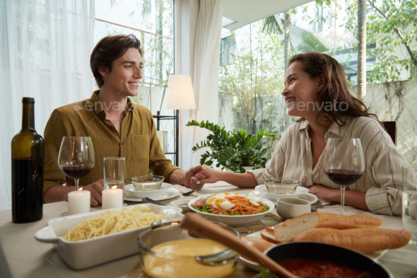 Joyful Young Man and Woman in Love - Stock Photo - Images