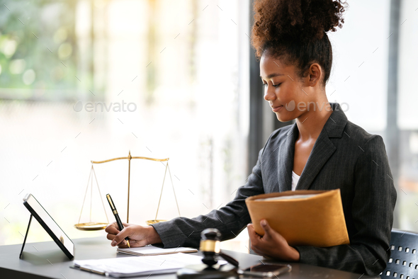 African american lawyer woman in suit holding envelope of busine Stock ...