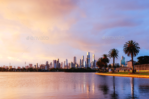 Albert Park at Sunset in Australia - Stock Photo - Images