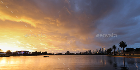 Albert Park at Sunset in Australia - Stock Photo - Images