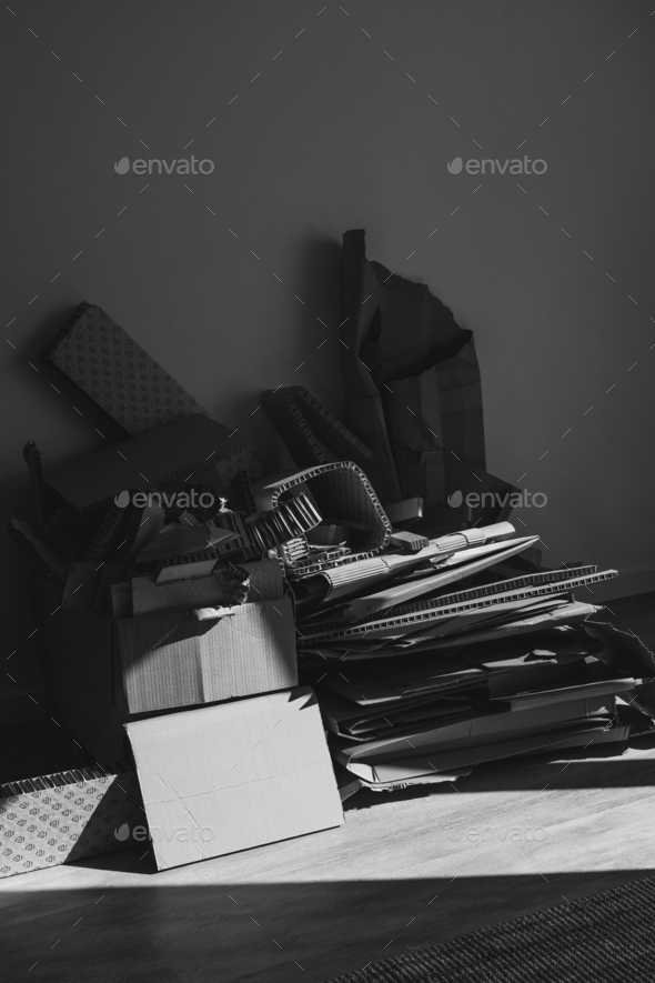 Stack of Cardboard Waste at home. Concepts of Paper Recycling and Waste ...