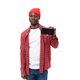 handsome young american man in red headwear showing advertisement on smafton with mockup on isolated - PhotoDune Item for Sale