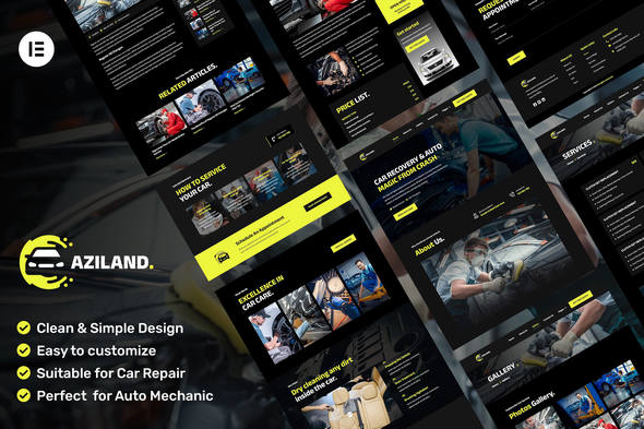 Aziland - Car Detailing Services & Repair Elementor Template Kit