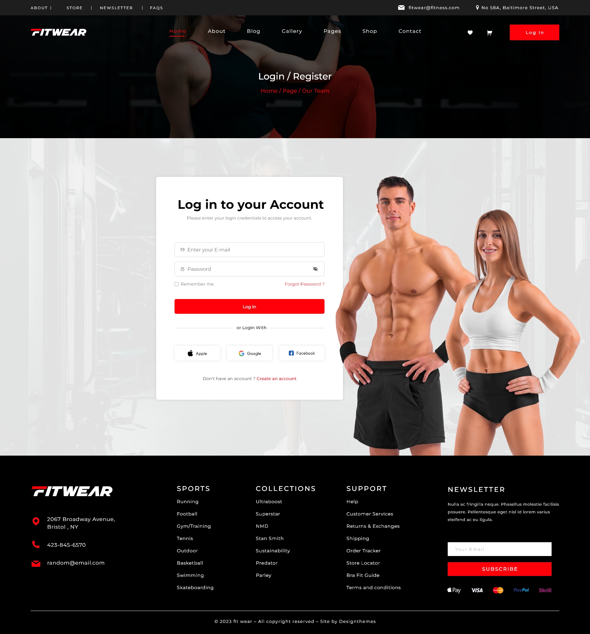 Fitwear - Outdoors Sports Clothing Store & Fitness Shop Website