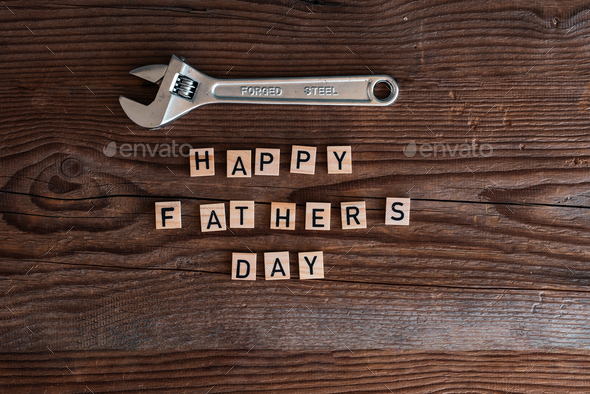 Father's day poster on old wooden board - Stock Photo - Images