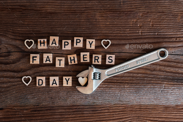 Father's day poster on old wooden board - Stock Photo - Images