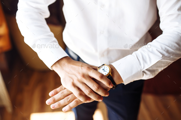 Businessman in Black Suit Checking Time from Watch Stock Image - Image of  shop, businessman: 100998221
