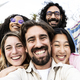 Close up of a diverse group of friends smiling and taking a selfie in the street. Cheerful - PhotoDune Item for Sale