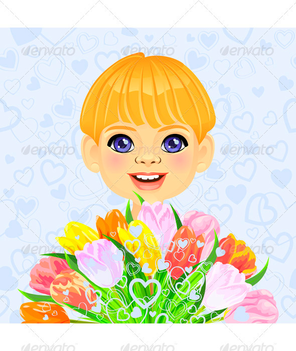 Vector Boy with a Festive Bouquet of Flowers - Valentines Seasons/Holidays