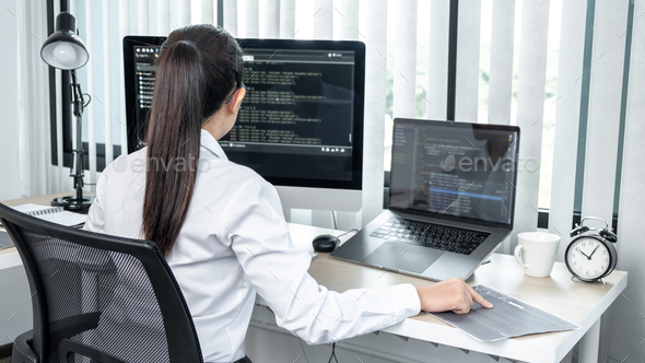 Women programmers working on website project in software development on the desktop computer