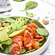 Keto salad with salmon, avocado, spinach, cucumber, sesame seeds  and cashew nuts - PhotoDune Item for Sale
