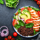 Healthy Lunch with grilled chicken, red quinoa salad with tomatoes, avocado, arugula and  - PhotoDune Item for Sale