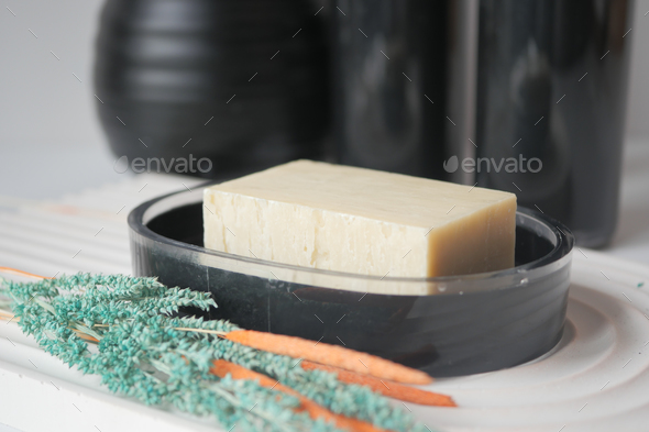 natural soap bar on table  - Stock Photo - Images