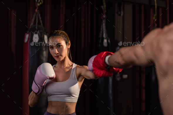 Boxing training at the gym with trainer. - Stock Photo - Images