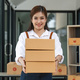 Happy asian woman work from home packaging, on line marketing packaging and delivery, SME concept - PhotoDune Item for Sale