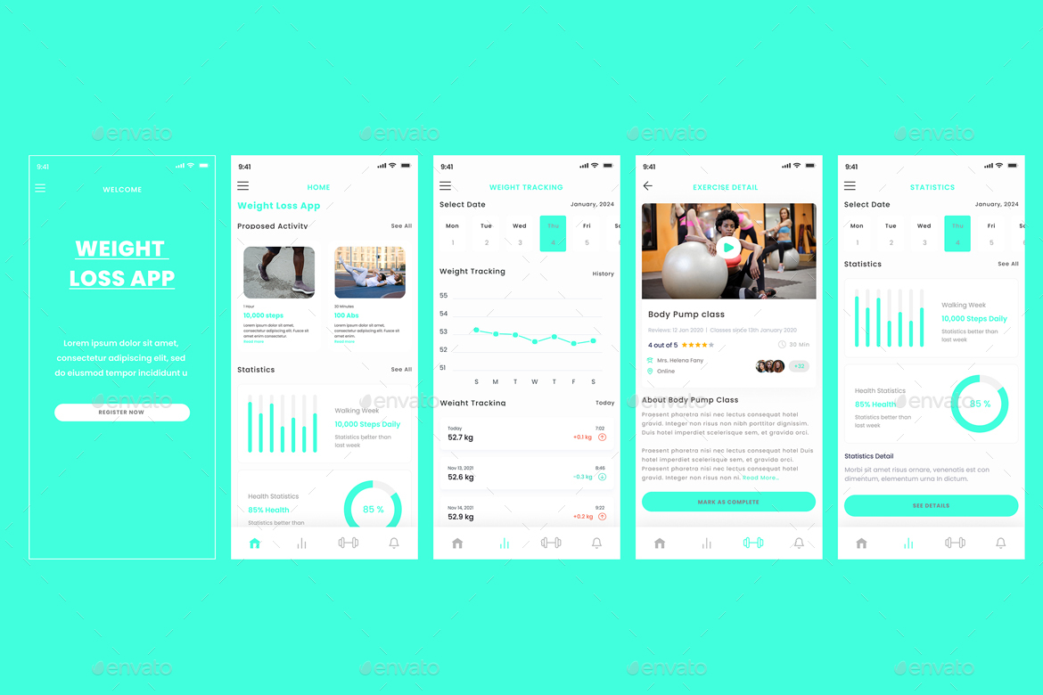 Weight Loss Tracker, Diet, Exercise & Workout App,  Elements