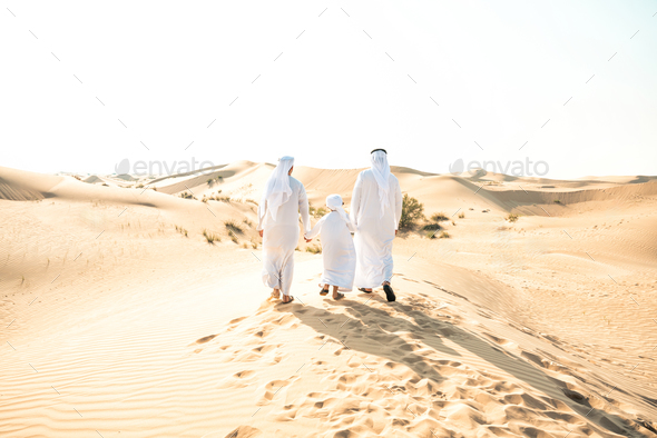 Three generation family making a safari in the desert of Dubai Stock ...