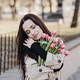Self Care, Buy yourself flowers. Beautiful woman giving herself flowers and enjoying life outdoors - PhotoDune Item for Sale