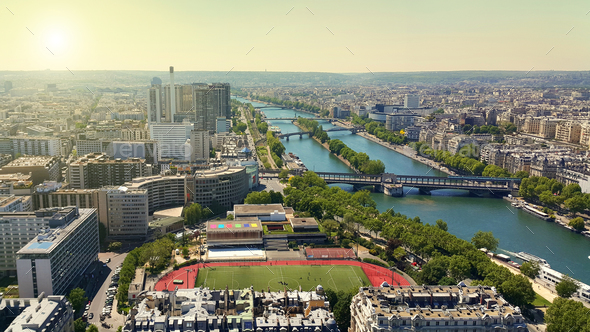 Aerial view from Eiffel Tower on Paris - Stock Photo - Images