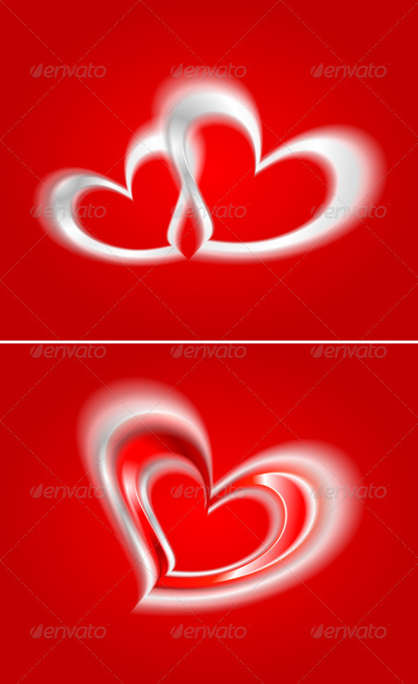 Vector hearts on the red backdrop - Valentines Seasons/Holidays