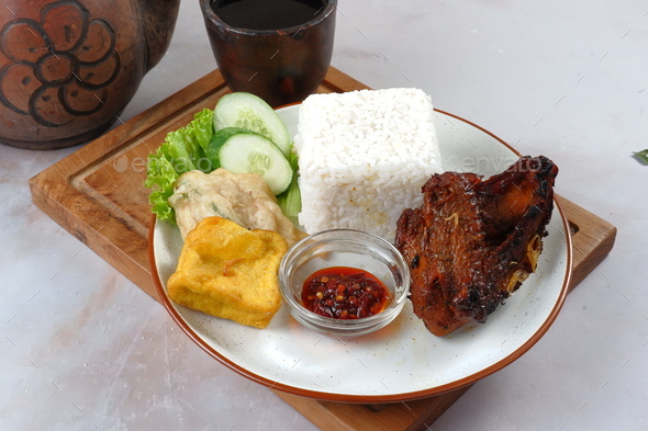 Grilled Chicken With Rice Or Nasi Ayam Bakar Indonesian Traditional