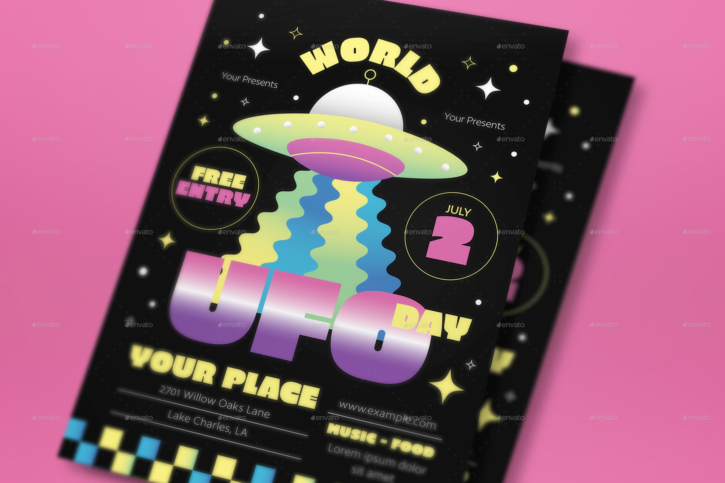 Black Psychedelic World Ufo Day Flyer Set, Print Templates 