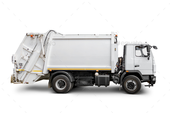 White modern truck for garbage disposal isolated with clipping path. - Stock Photo - Images